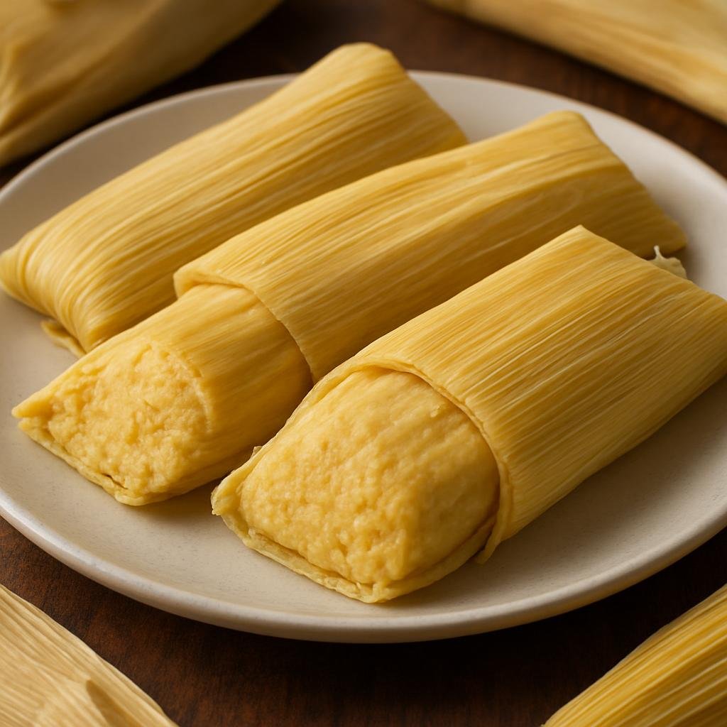Entree: El Salvador – Northern Culinary Region – Tamales de Elote (Soft steamed sweet corn tamales wrapped in corn husks) recipe