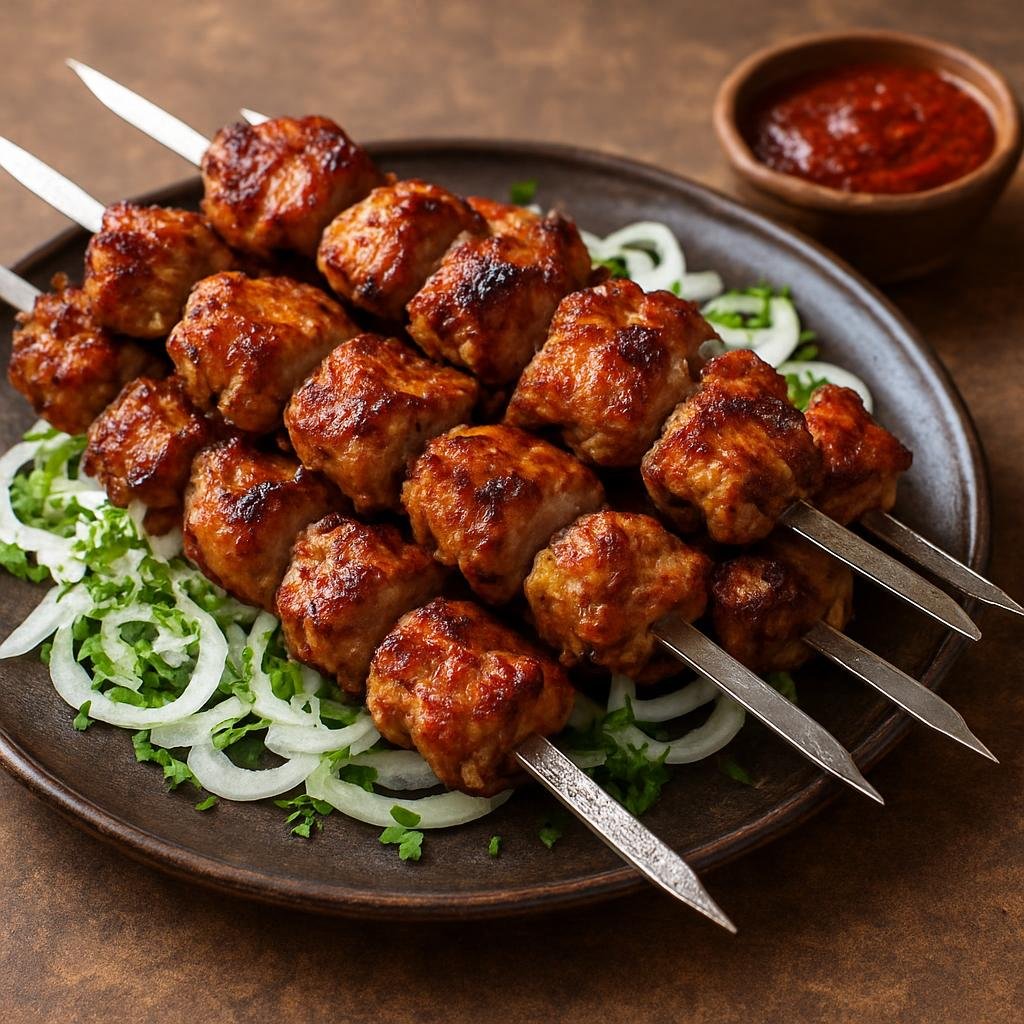 Entree: Kazakhstan – Southern Kazakhstan – шашлык ➤ shashlyk (Skewered marinated and charcoal-grilled meat kebabs) recipe