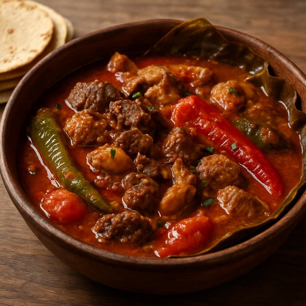 Entree: Guatemala – Southern Culinary Region – Subanik (Traditional Mayan multi-meat stew slow-cooked with roasted chiles, tomatoes, spices, and banana leaves) recipe