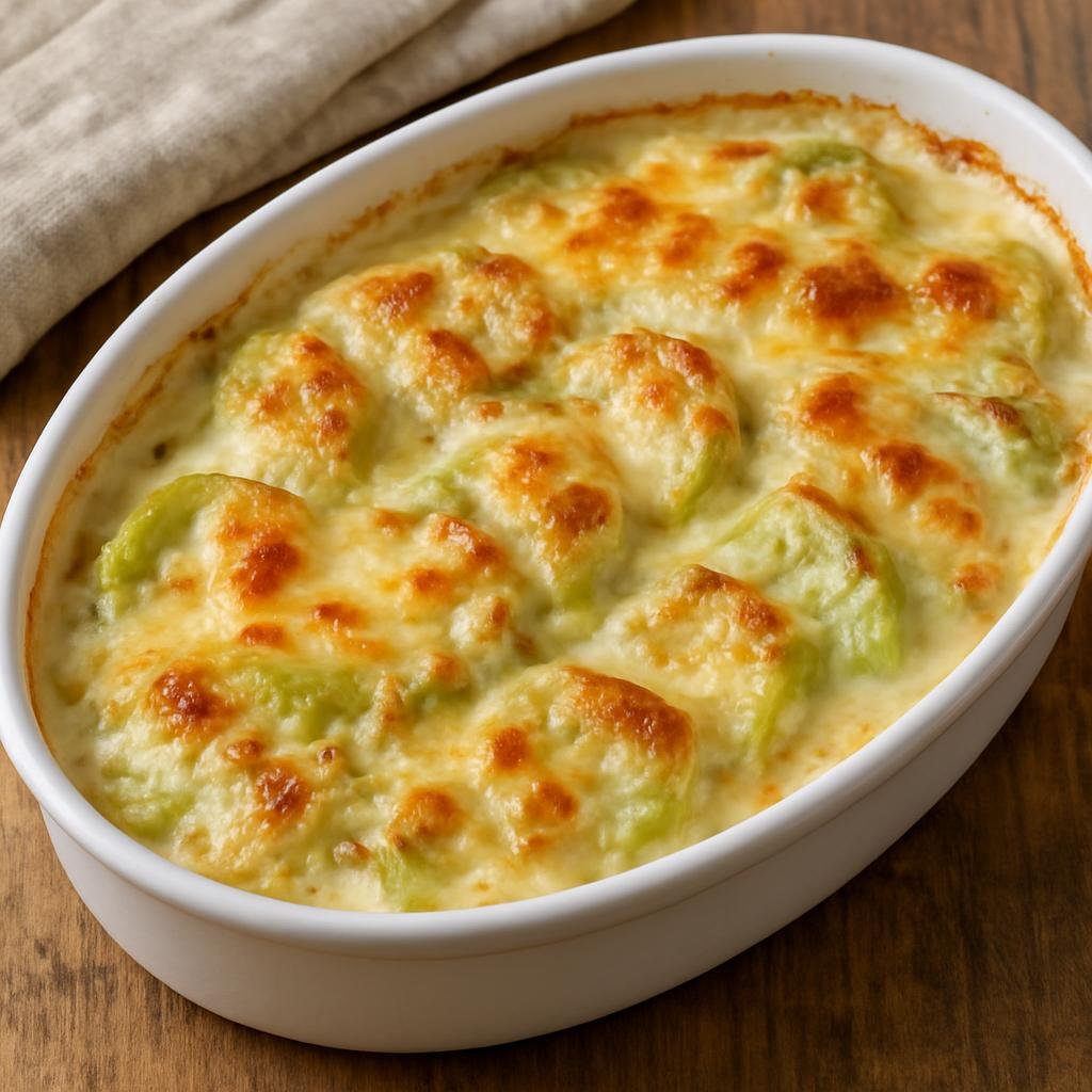 Entree: Martinique – Southern Culinary Region – Gratin de Christophine (Baked chayote gratin in creamy béchamel with cheese) recipe