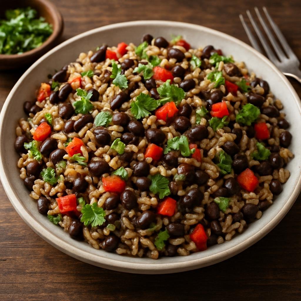 Entree: Nicaragua – Southern Culinary Region – Gallo Pinto (Traditional seasoned rice and beans stir-fried with vegetables and cilantro) recipe