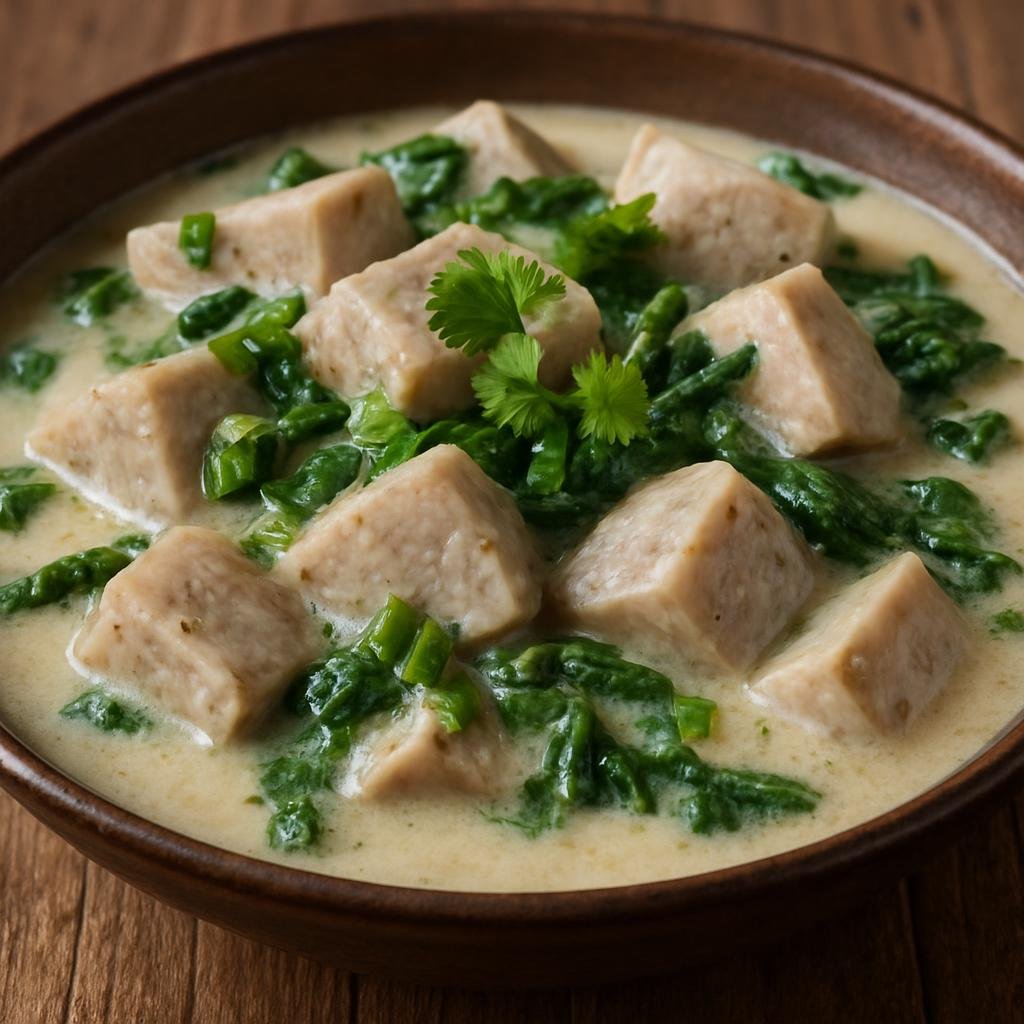 Entree: Papua New Guinea – Southern Culinary Region – Taro and Coconut Milk (Stewed taro roots cooked in rich coconut milk with aromatics and greens) recipe
