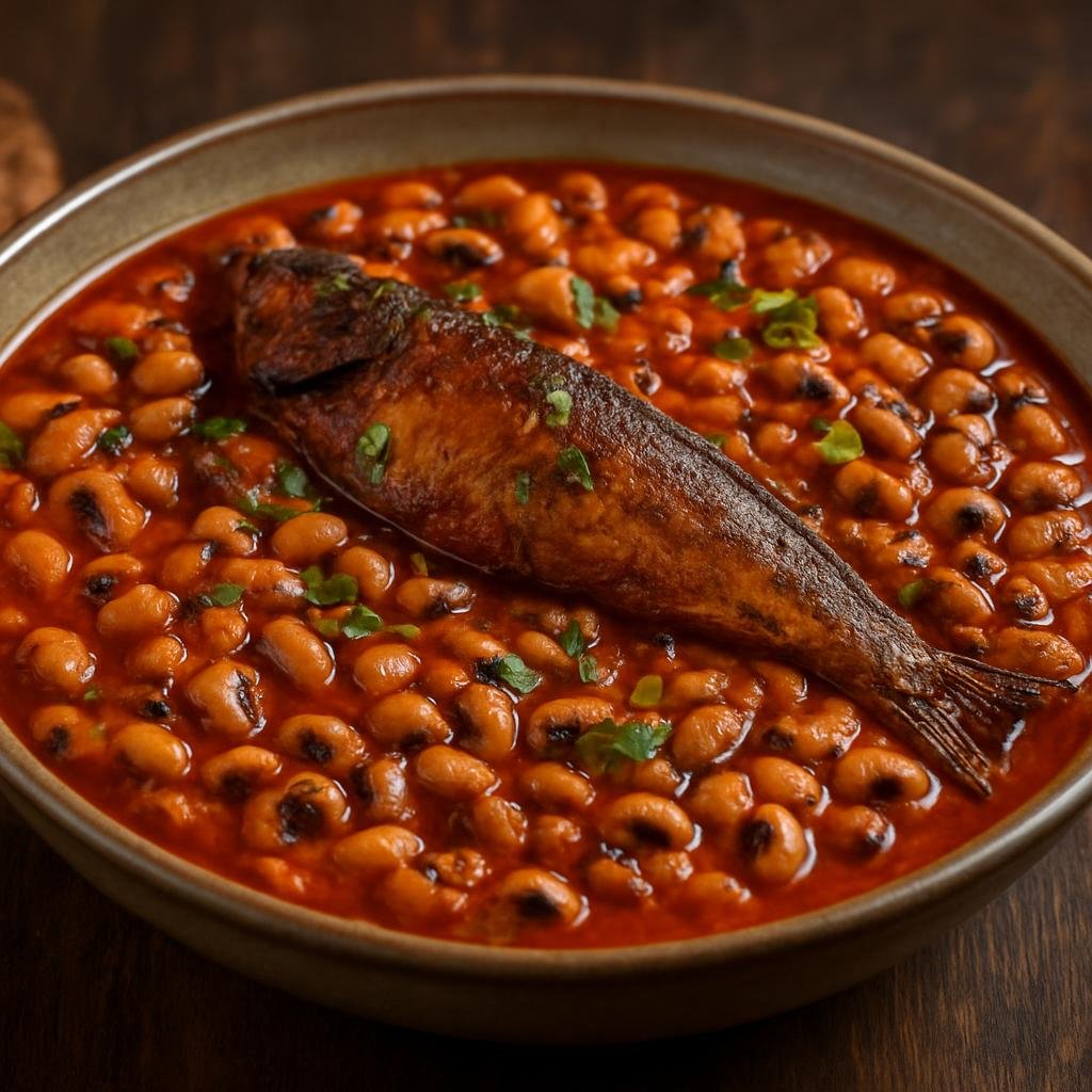 Entree: Republic of the Congo – Southern Culinary Region – Madesu (Stewed black-eyed peas cooked in red palm oil with smoked fish and aromatics) recipe