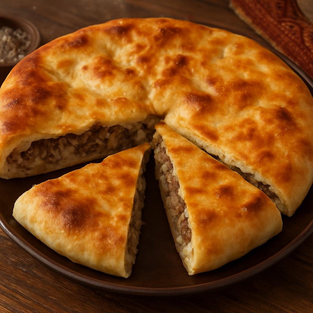 Entree: Turkmenistan – Southern Culinary Region – Ichlekli (A Turkmen pan-baked stuffed flatbread filled with seasoned ground lamb and onions) recipe