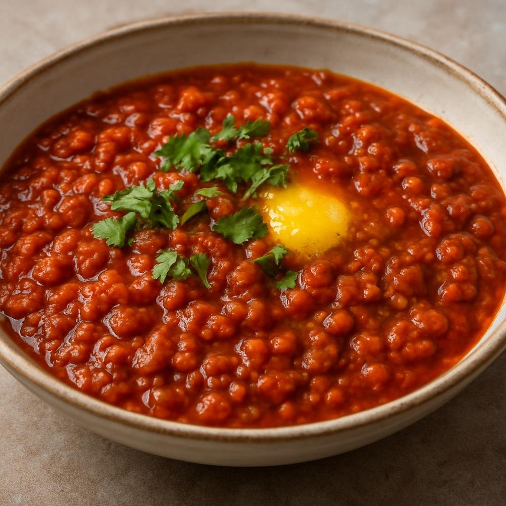 Entree: Ethiopia – Amhara – ምስር ወጥ ➤ Misir Wot (Spicy Ethiopian red lentil stew braised with berbere and spiced clarified butter) recipe