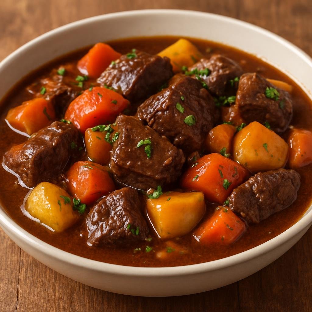 Entree: United Kingdom – Cornwall & West Country – Dartmoor Beef (Slow-braised West Country beef cooked with local cider and root vegetables) recipe