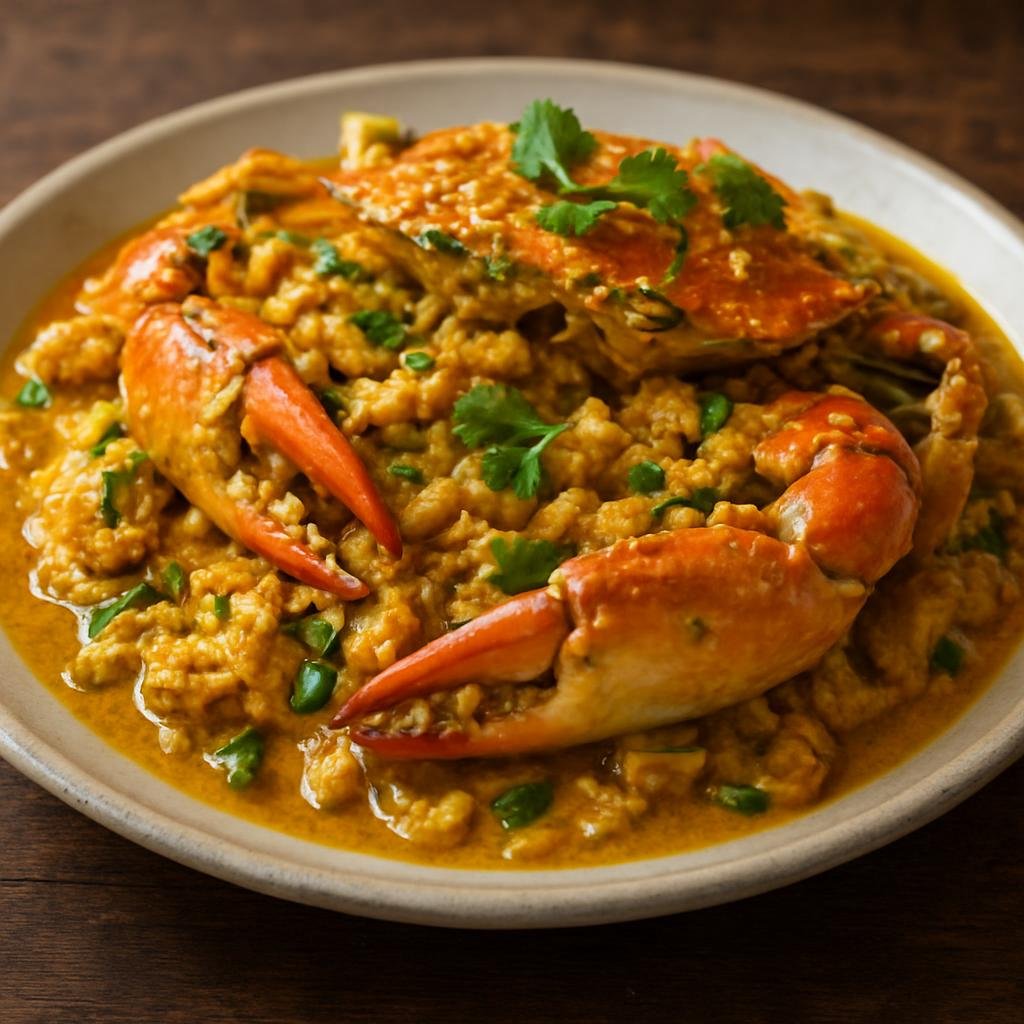 Entree: Thailand – Coastal Thai Seafood – ปูผัดผงกะหรี่ ➤ Pu phat phong karee (Stir-fried crab in a fragrant yellow curry-powder sauce with egg and aromatics) recipe