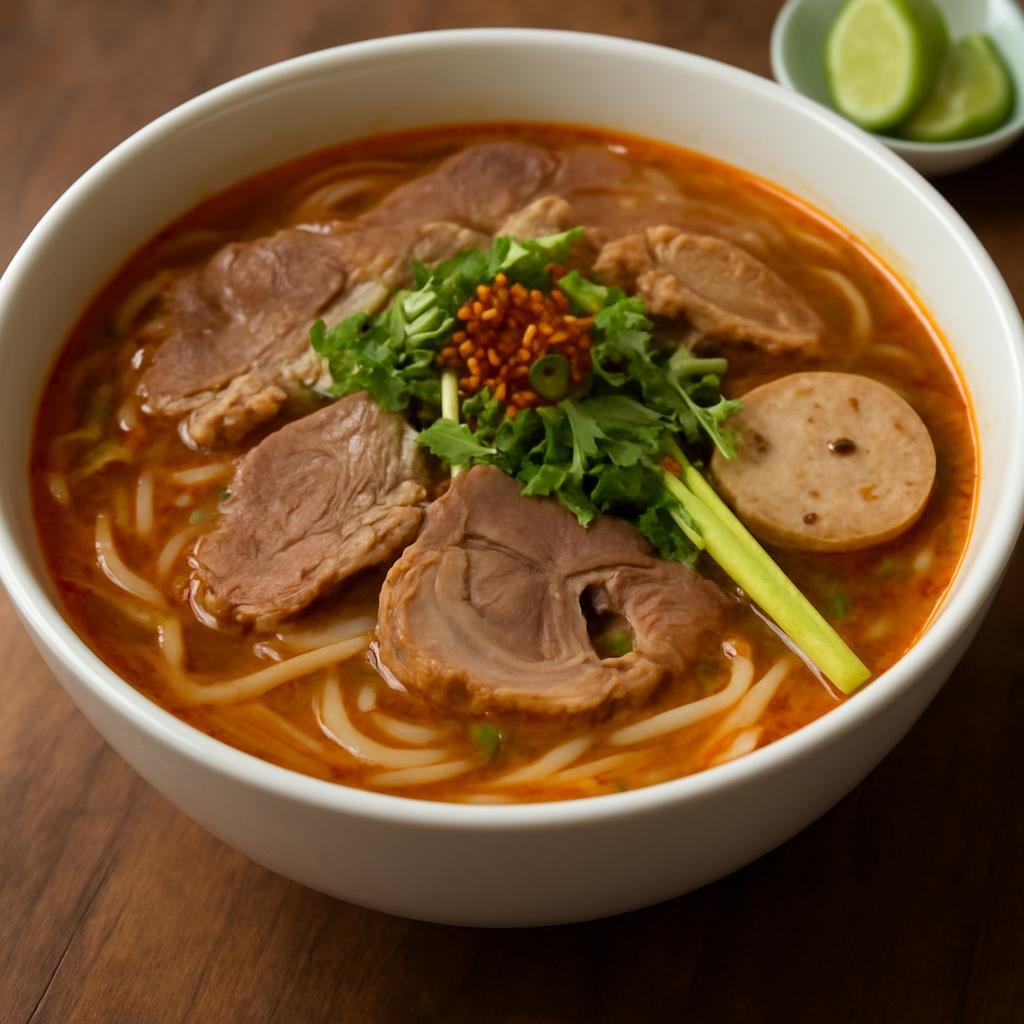 Entree: Vietnam – Hoi An / Da Nang – Bun Bo Hue (Spicy lemongrass-scented beef and pork noodle soup with thick rice noodles) recipe