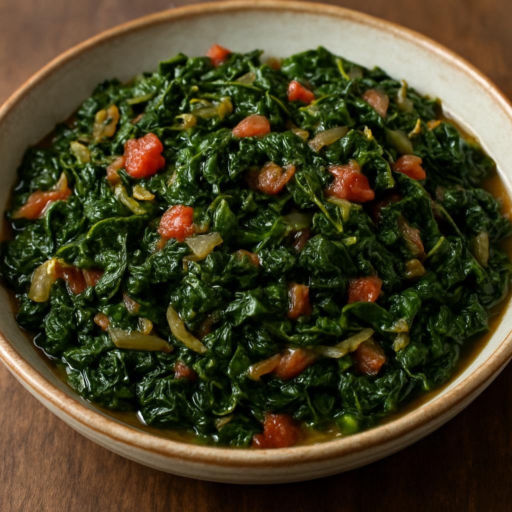 Entree: Tanzania – Northern Tanzania – Sukuma Wiki (Sautéed collard greens with tomatoes and onions) recipe