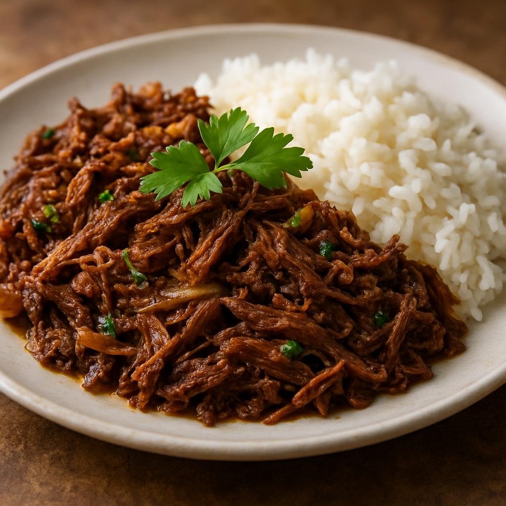 Entree: Madagascar – Southern Culinary Region – Varenga (Shredded preserved beef slow-cooked and sautéed with aromatics, typically served with rice) recipe