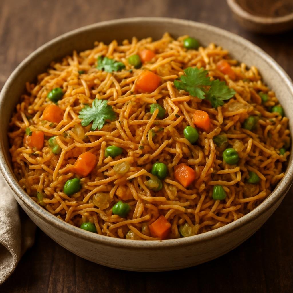 Entree: India – Sindhi-Indian – Seviyan (Savory vermicelli pilaf made with toasted thin noodles, vegetables, and warm spices) recipe