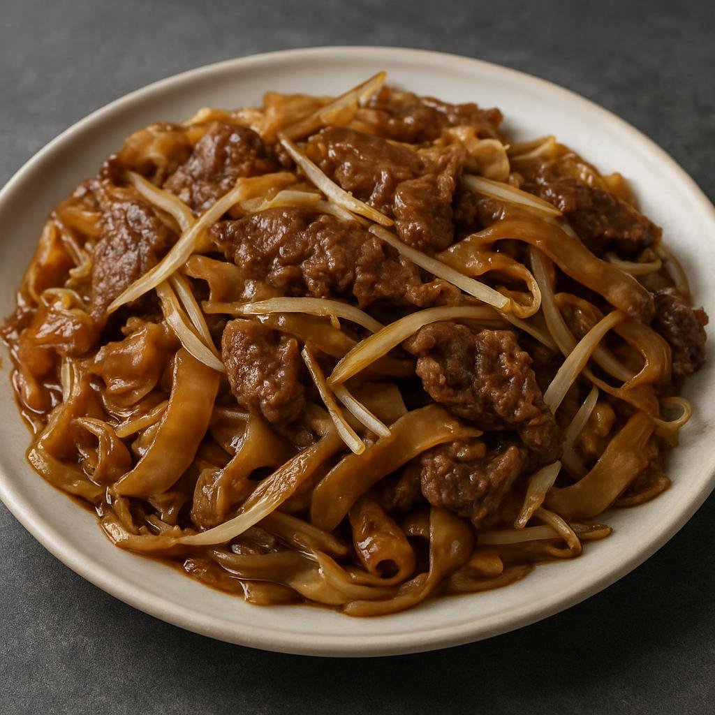 Entree: China – Cantonese / Guangdong – 乾炒牛河 ➤ Gon1 caau2 ngau4 ho4 (Stir-fried wide rice noodles with beef and bean sprouts) recipe