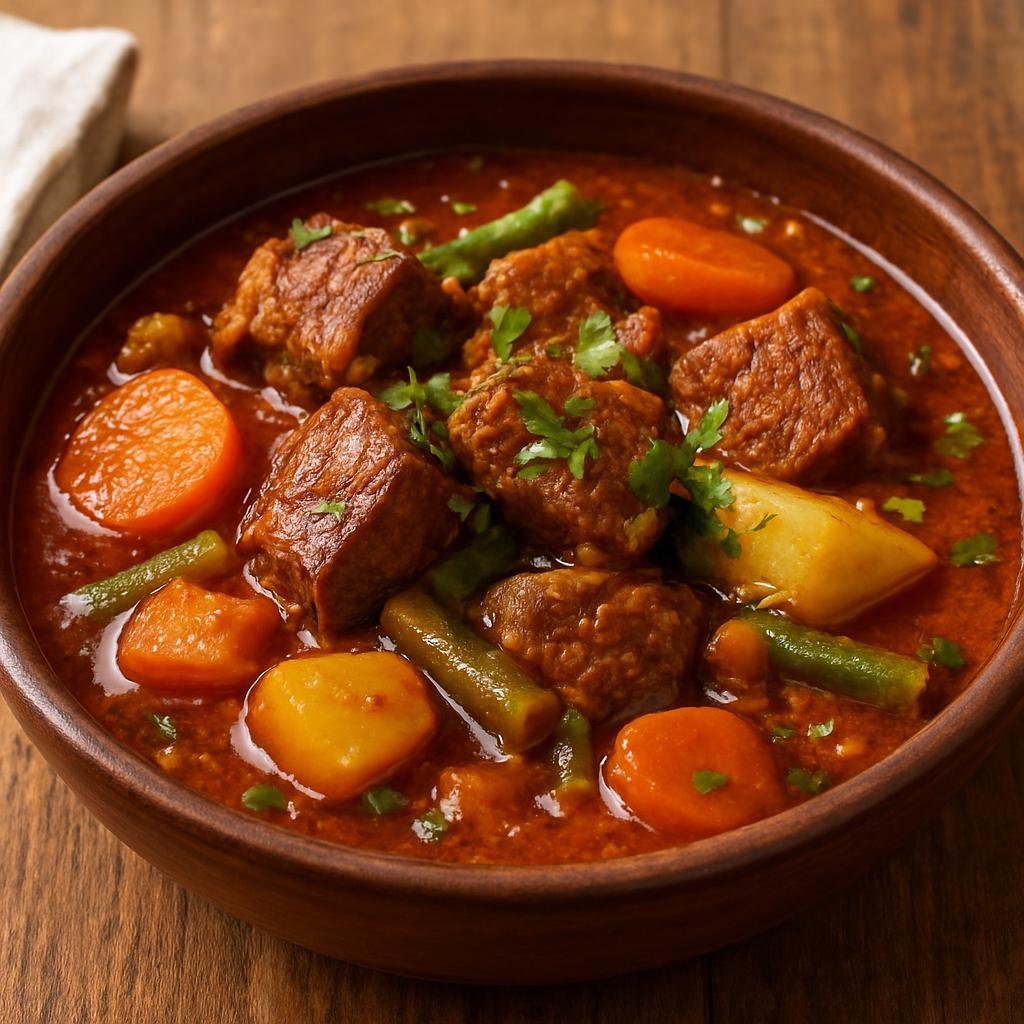 Entree: Mexico – Chiapas – Estofado de Res (Chiapanecan slow-simmered beef stew in a tomato and chile broth with vegetables and regional spices) recipe