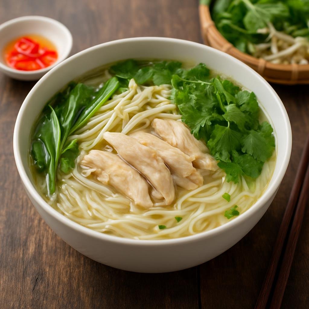 Entree: Vietnam – Hoi An / Da Nang – Pho Ga (Vietnamese clear chicken noodle soup with aromatic broth, rice noodles, and fresh herbs) recipe