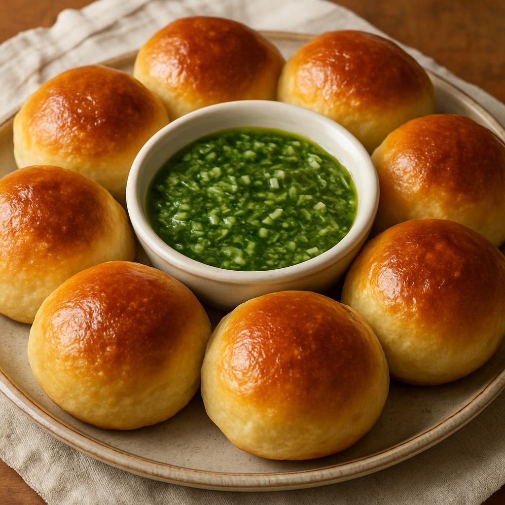 Entree: Ukraine – Eastern Ukraine – Пампушки з часниковим соусом ➤ Pampushky z chasnykovym sousom (Yeasted Ukrainian savory buns served with a garlicky herb sauce) recipe