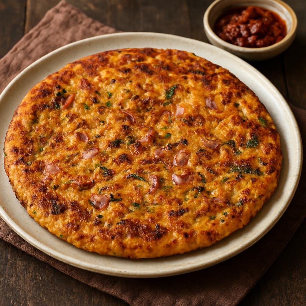 Entree: India – Sindhi-Indian – ڪوڪي ➤ Koki (Thick savory Sindhi flatbread studded with onions and spices) recipe
