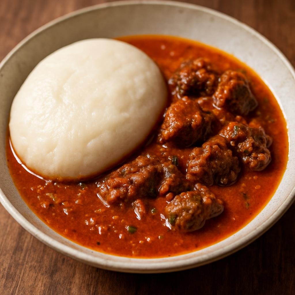 Entree: Cote d'Ivoire – Northern Culinary Region – Placali (Smooth fermented cassava dough served with a rich palm‑nut and meat stew) recipe