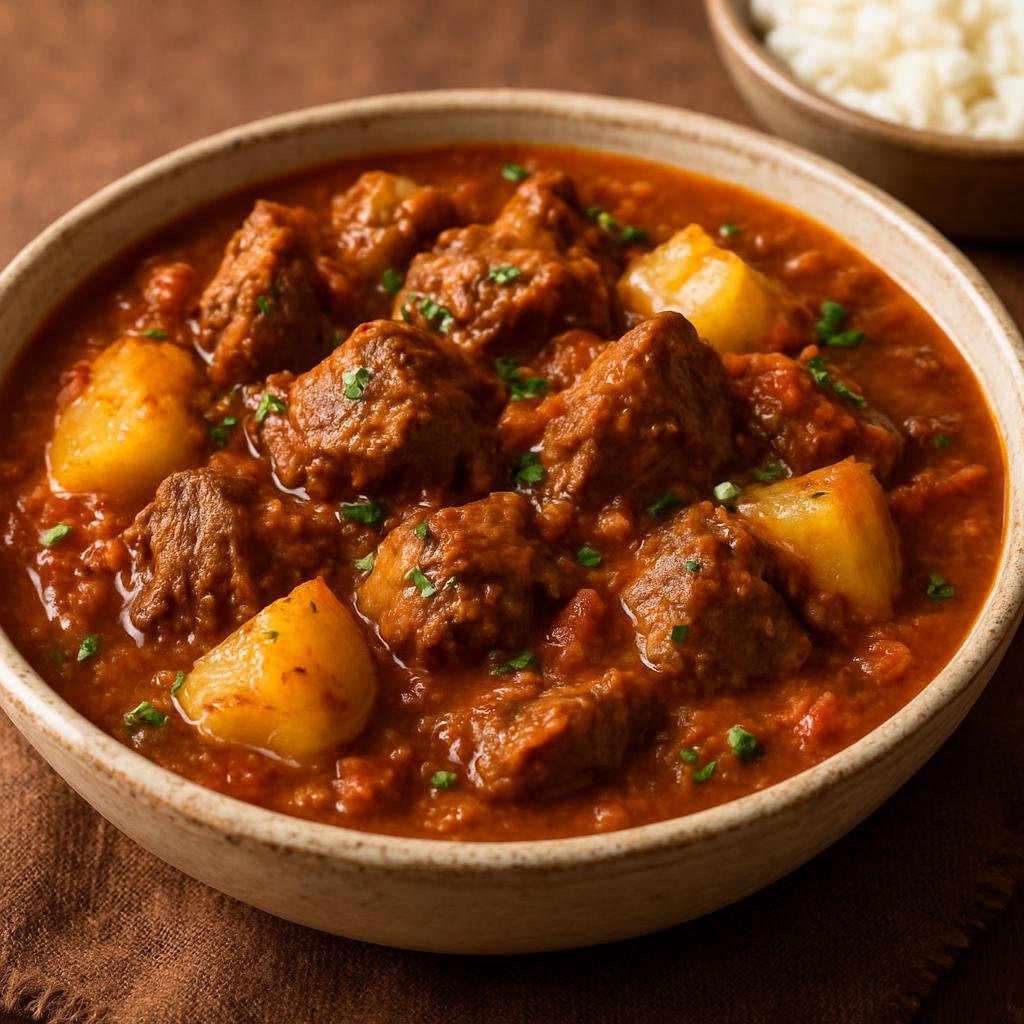 Entree: Djibouti – Northern Culinary Region – Djiboutian Lamb Stew (Hearty Horn of Africa–style lamb stew simmered with warm spices, tomato, and aromatics) recipe