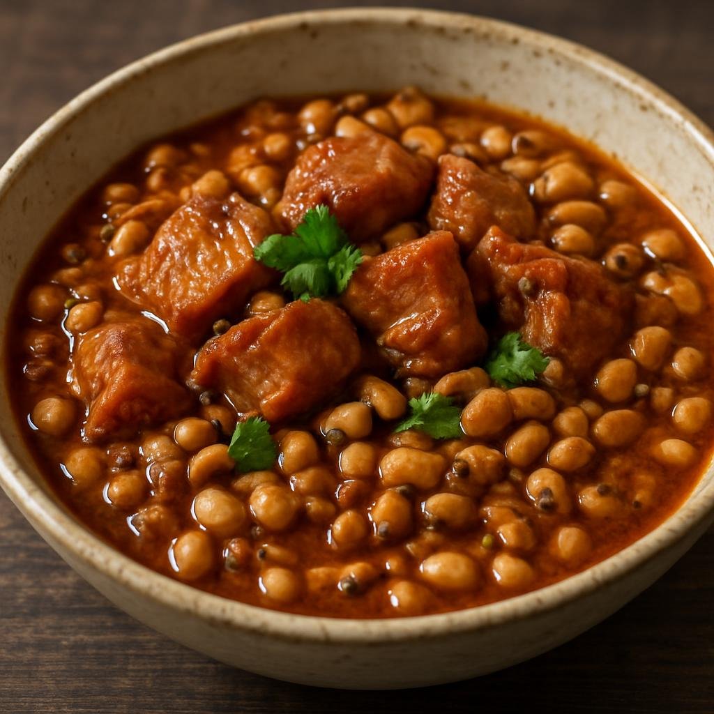 Entree: Madagascar – Southern Culinary Region – Tsaramaso sy Henakisoa (Slow-simmered southern Malagasy stew of pork and cowpeas) recipe