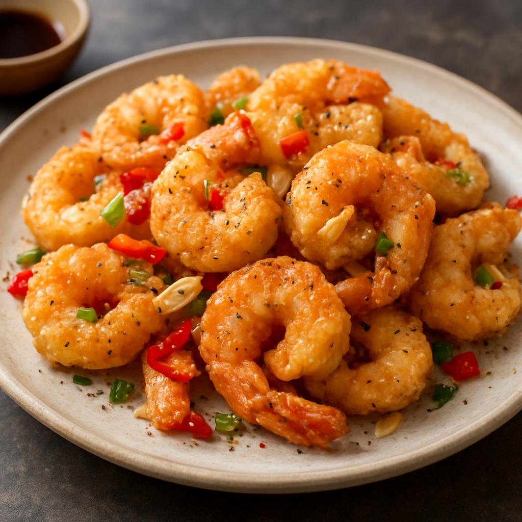 Entree: China – Cantonese / Guangdong – 椒鹽蝦 ➤ ziu1 jim4 haa1 (Crispy wok-fried shrimp tossed with aromatic salt, white pepper, garlic, and chilies) recipe