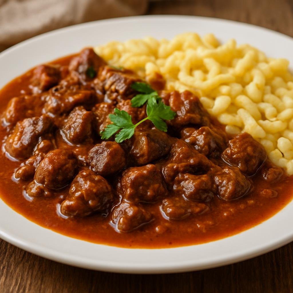 Entree: Germany – Berlin-Brandenburg – Brandenburger Wildgulasch (Hearty slow-simmered goulash of mixed game meats in a paprika and onion sauce) recipe
