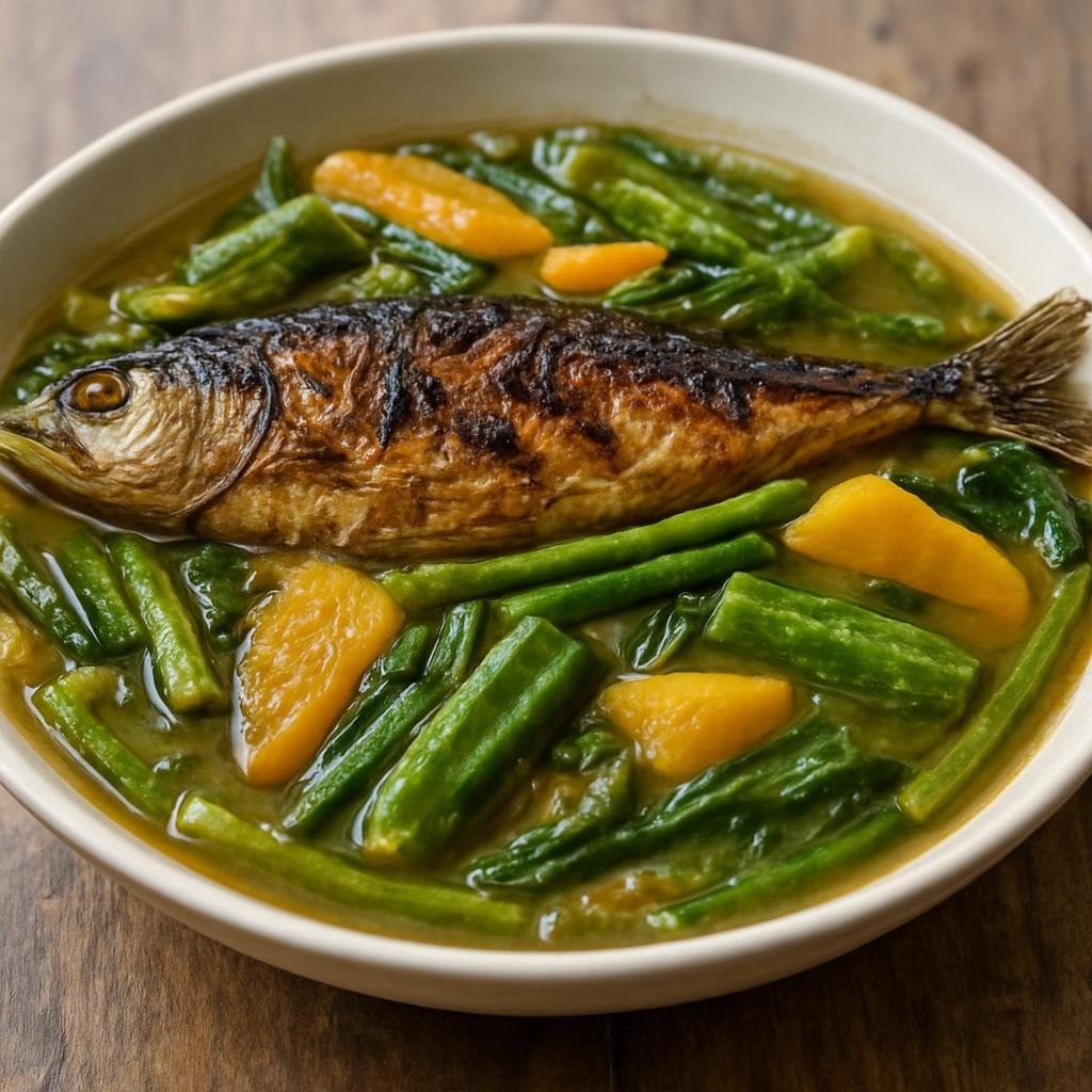 Entree: Philippines – Ilocano – Dinengdeng (Ilocano vegetable stew simmered with grilled fish and seasoned with fermented fish sauce) recipe