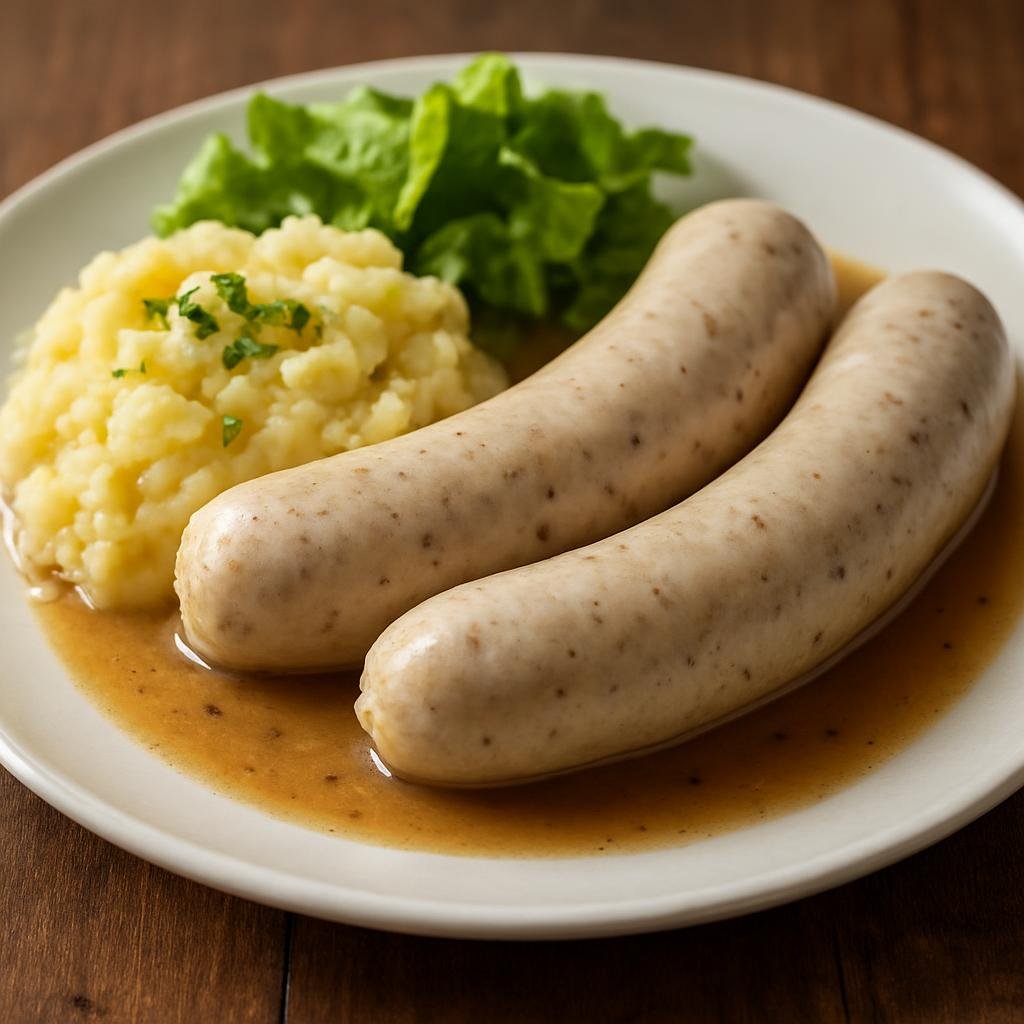 Entree: Belgium – Central Culinary Region – Boudin Blanc (White pork and veal sausage made with milk, breadcrumbs, and mild spices) recipe