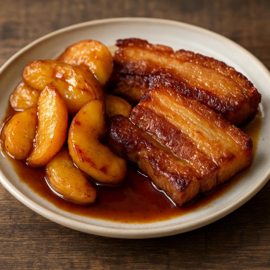 Entree: Denmark – Copenhagen & Zealand – Æbleflæsk (Fried cured pork belly with caramelized apples, a traditional Danish savory-sweet main) recipe
