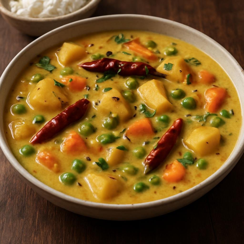 Entree: India – Sindhi-Indian – सिंधी कढ़ी ➤ Sindhī Kaṛhī (Tangy gram-flour and mixed-vegetable curry thickened with besan and tamarind) recipe