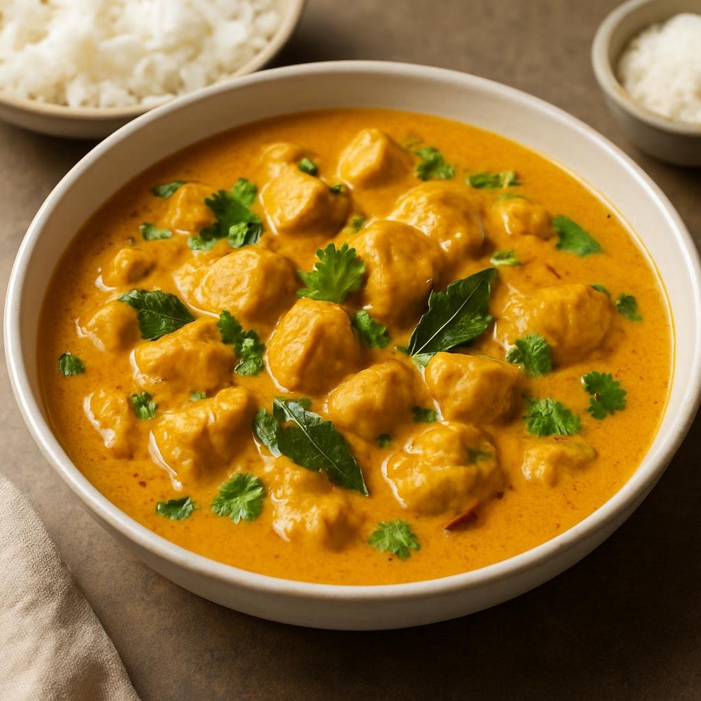 Entree: British Indian Ocean Territory – Northern Culinary Region – Coconut Chicken Curry (Chicken simmered in a spiced coconut-milk sauce with aromatics and herbs) recipe