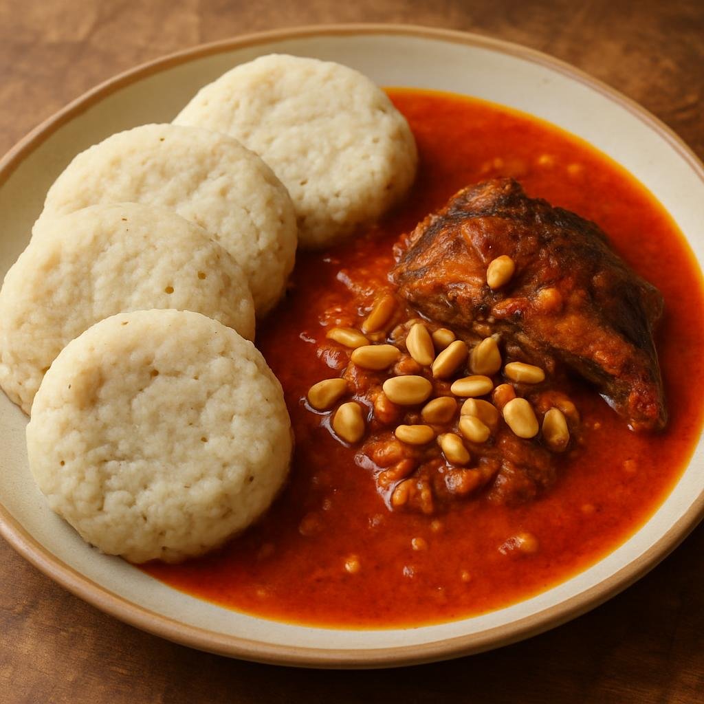 Entree: Cameroon – Northern Culinary Region – Kwacoco Bible (Steamed grated cassava and cocoyam cakes served with a spicy smoked-fish and peanut palm-oil sauce) recipe