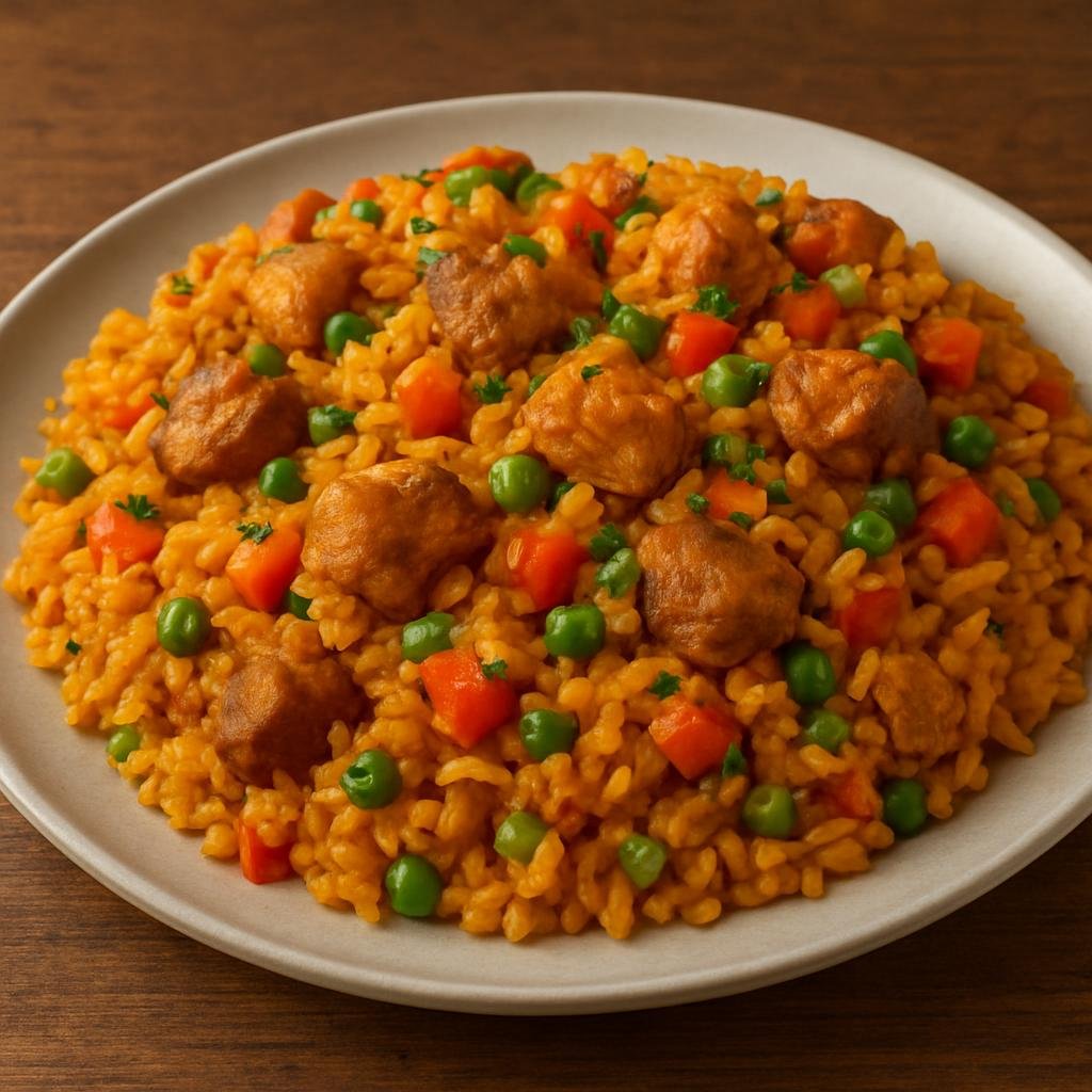 Entree: Nicaragua – Southern Culinary Region – Arroz a la Valenciana (Seasoned Nicaraguan yellow rice cooked with chicken, pork and mixed vegetables flavored with annatto oil) recipe