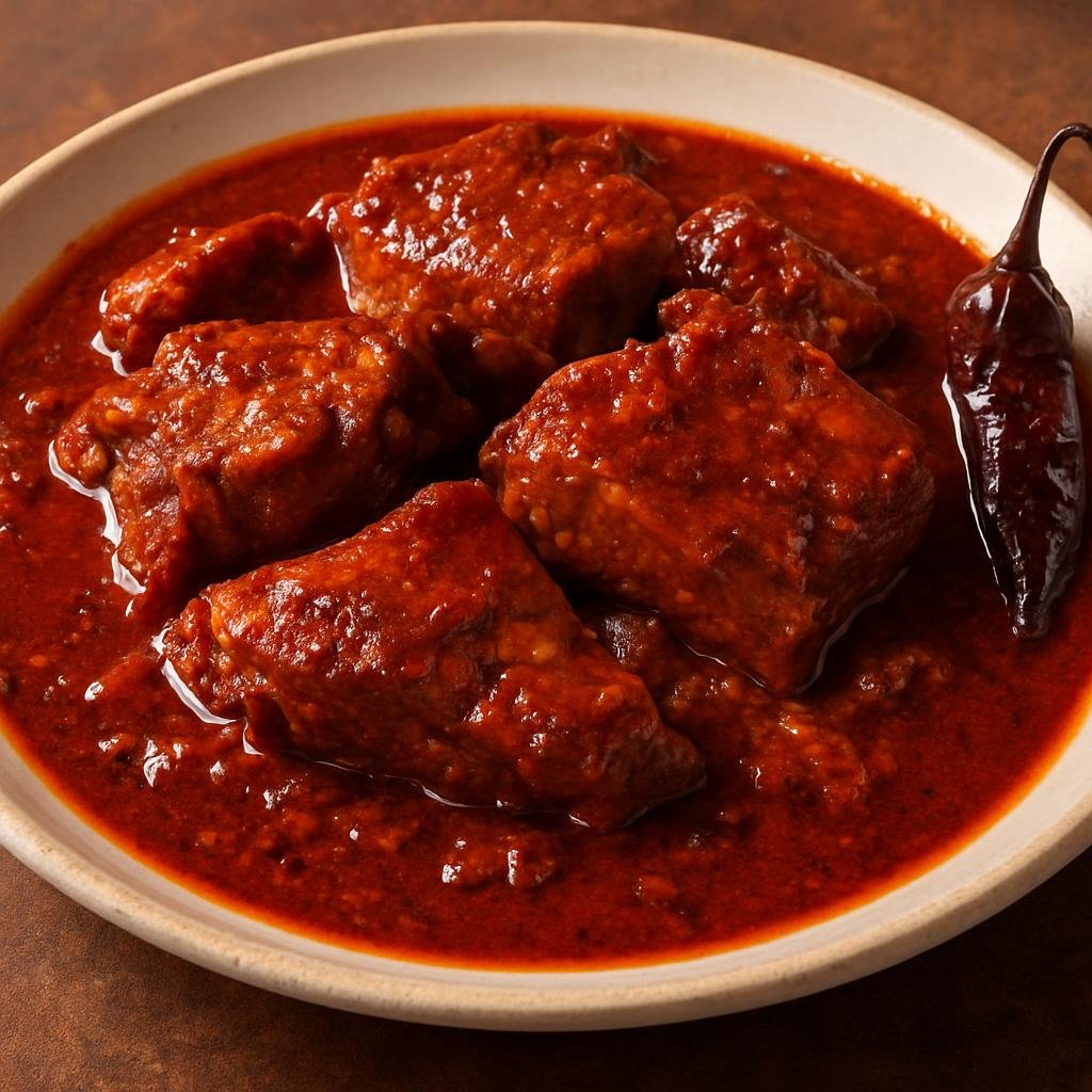 Entree: Peru – Andean Highlands – Adobo Arequipeño (Slow-braised Arequipa-style pork simmered in a garlicky, vinous red sauce flavored with aji panca and regional spices) recipe