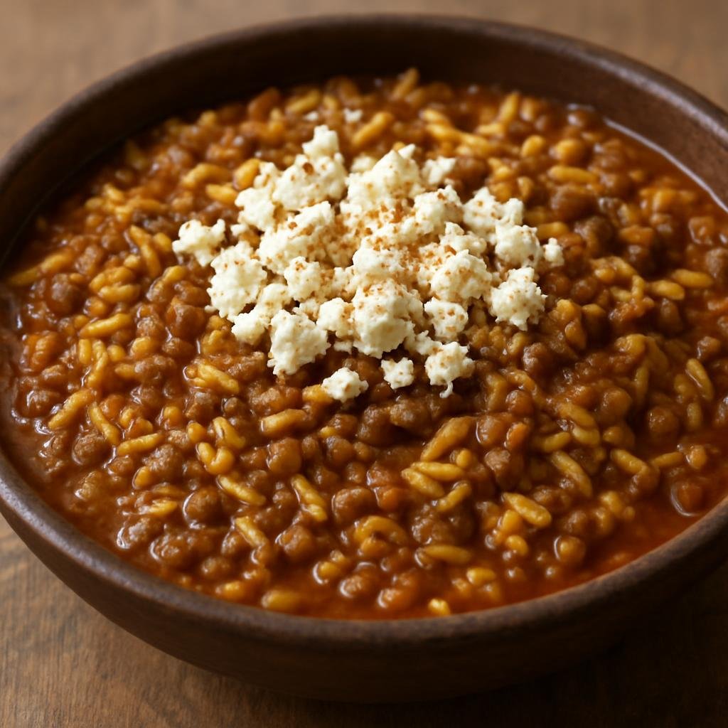 Entree: Afghanistan – Herat & Western Afghanistan – کیچری قروت ➤ Kichiri Qorut (Hearty Afghan rice and lentil stew finished with crumbled qurut dried yogurt for a tangy finish) recipe