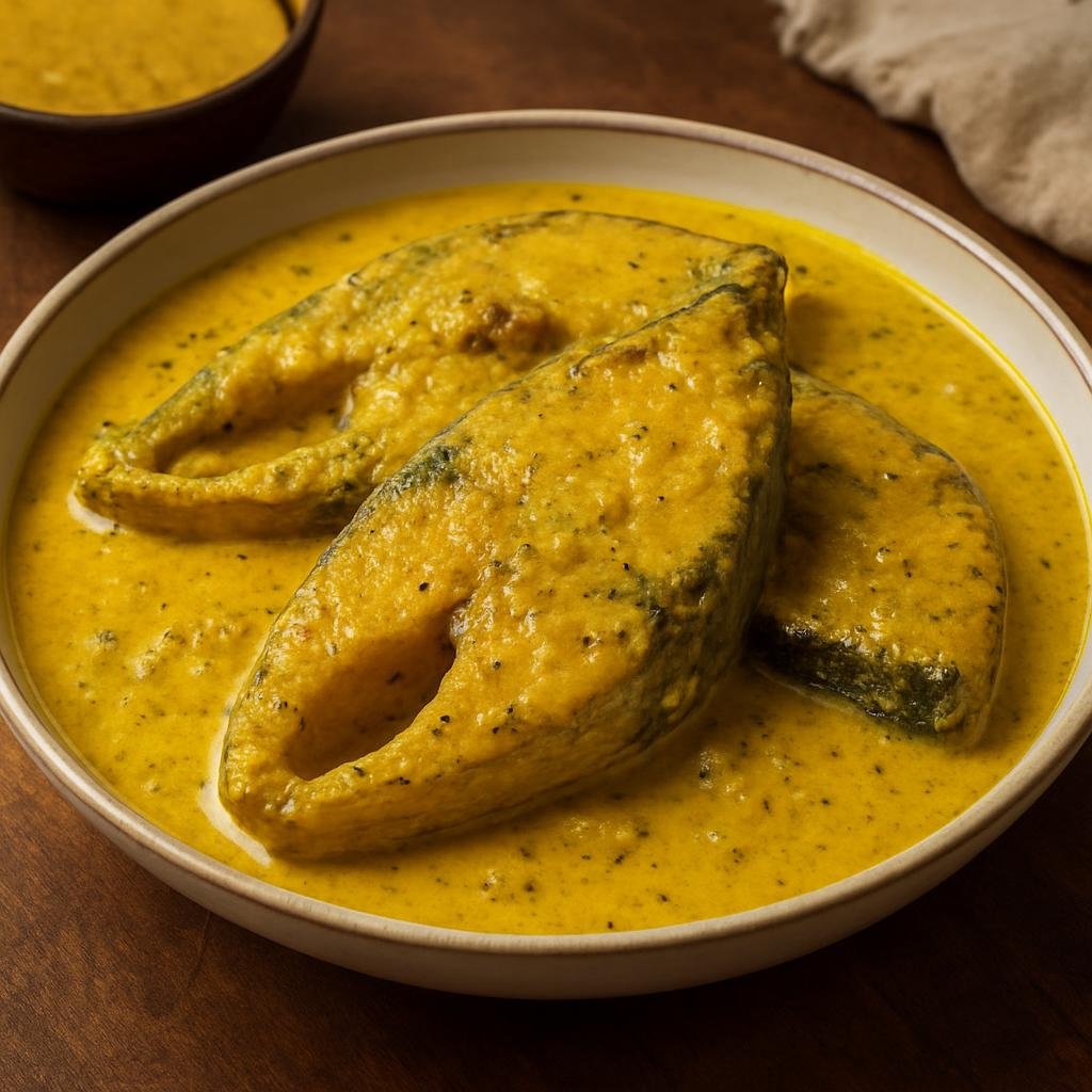 Entree: Bangladesh – Central Culinary Region – সরষে ইলিশ ➤ Sorshe Ilish (Hilsa cooked in a pungent mustard sauce) recipe