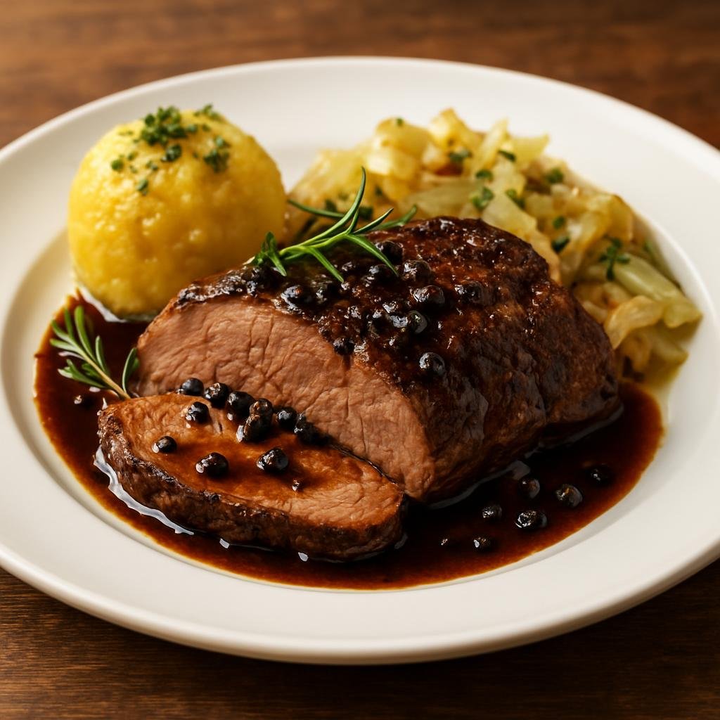 Entree: Austria – Styria – Steirischer Wildschweinbraten (Styrian roasted wild boar with aromatic herbs, juniper and pumpkin seed oil) recipe