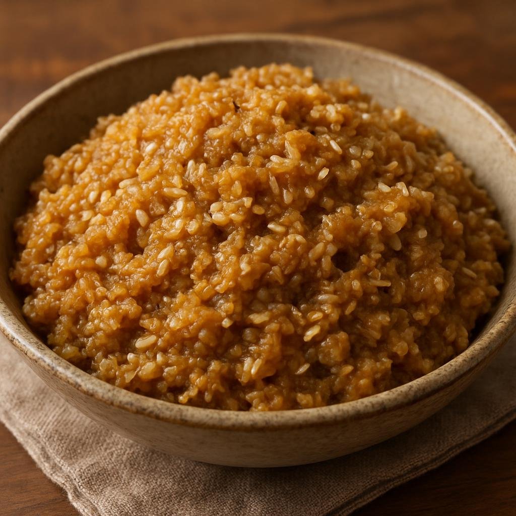 Entree: Myanmar – Mon Cuisine – Htamane (Sticky savory-sweet glutinous rice and nut mash flavored with sesame, coconut, ginger, and palm sugar) recipe