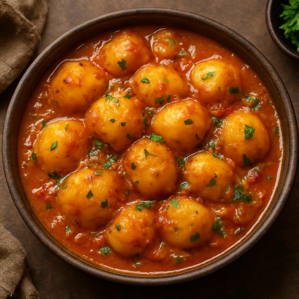 Entree: India – Sikkim & Himalayan – आलू दम ➤ ālū dam (Spiced potato curry simmered in a thick tomato-onion gravy) recipe