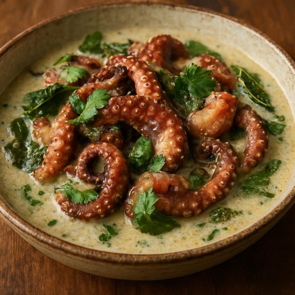 Entree: American Samoa – Northern Culinary Region – Fai'ai Fe'e (Braised octopus cooked in coconut milk with island aromatics, a traditional Samoan-style seafood entree) recipe