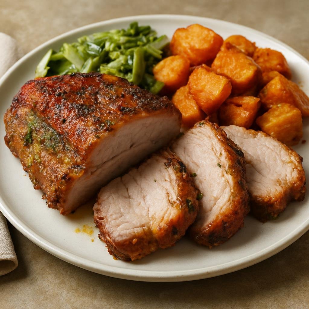 Entree: Barbados – Northern Culinary Region – Bajan Roast Pork (Roast Caribbean-style pork marinated with Bajan green seasoning and spices) recipe