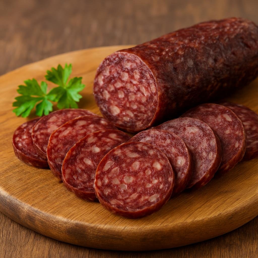 Entree: Bulgaria – Northern Culinary Region – луканка ➤ lukanka (spiced, semi-dry pressed cured sausage from Bulgaria) recipe
