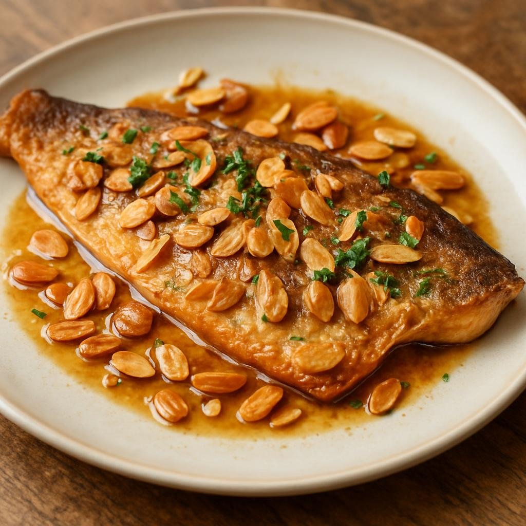 Entree: French Southern Territories – Northern Culinary Region – Truite aux Amandes (Pan-fried trout finished with browned butter and toasted almonds) recipe