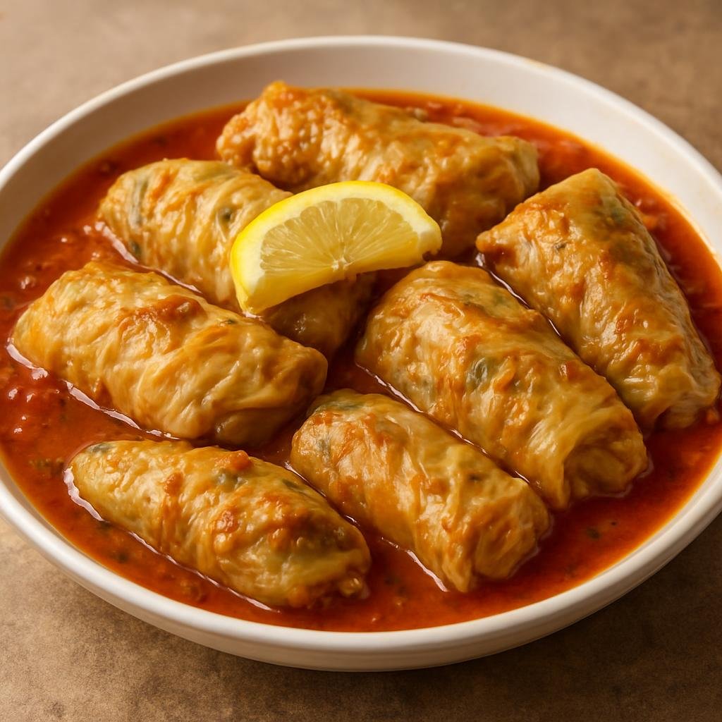 Entree: Lebanon – Mount Lebanon – ملفوف ➤ Malfouf (Stuffed cabbage rolls filled with rice and spiced ground meat, simmered in a tangy tomato-lemon broth) recipe