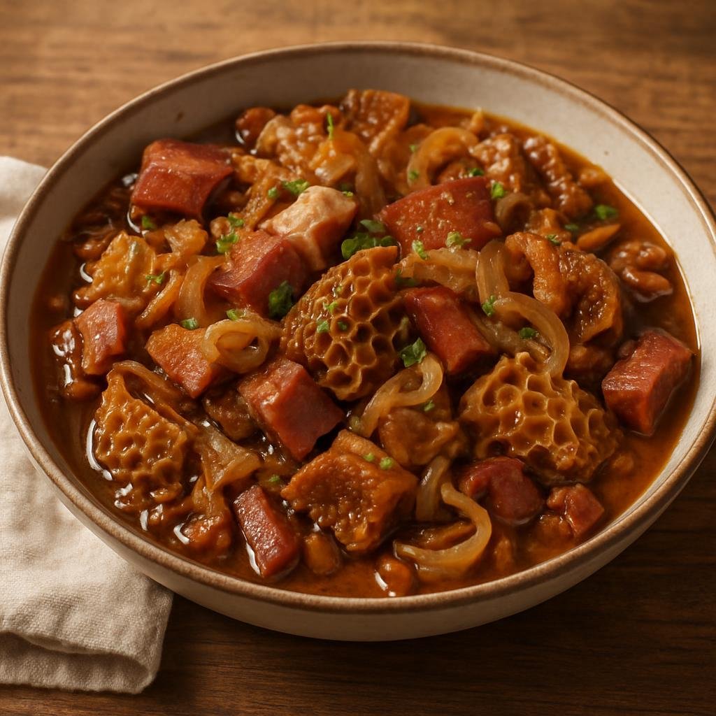 Entree: Luxembourg – Southern Culinary Region – Kuddelfleck (Pan-cooked beef tripe with bacon and onions, served as a hearty regional main) recipe