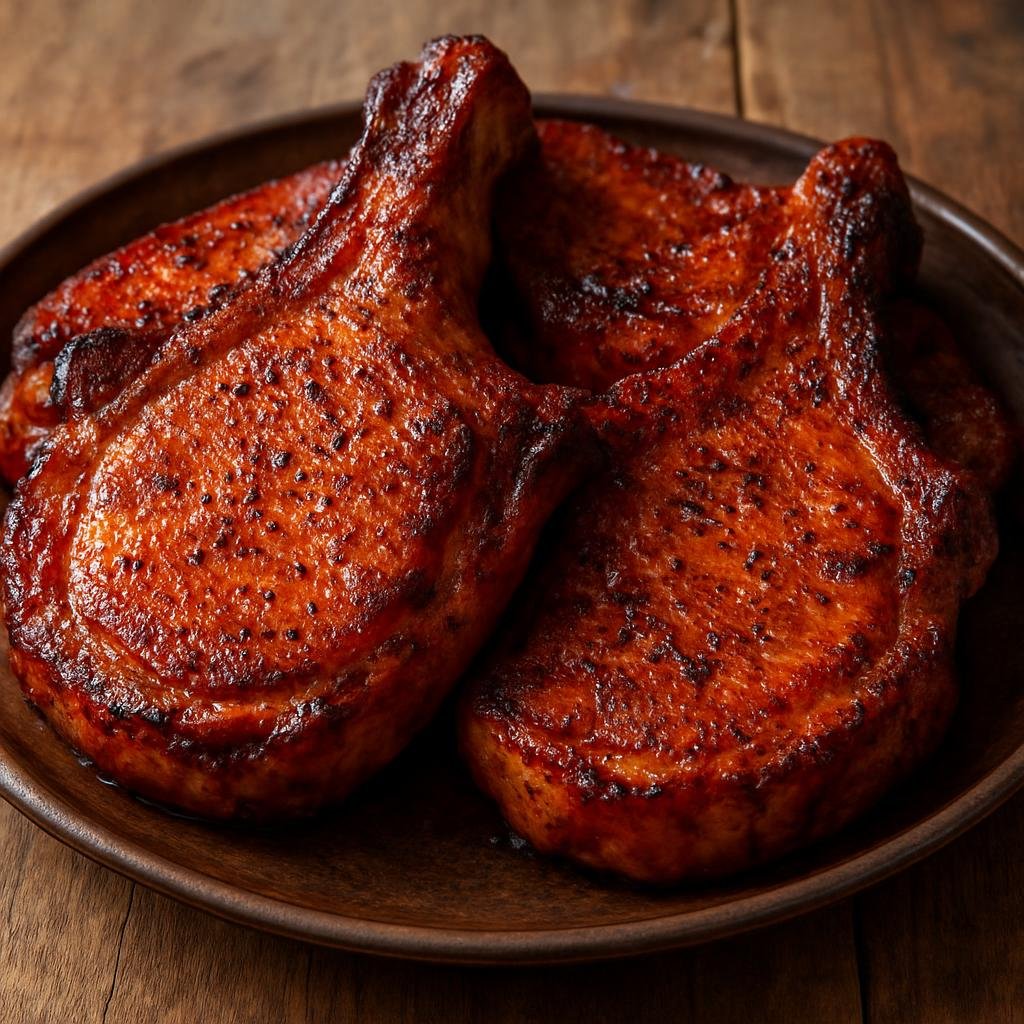 Entree: United States – Appalachia – Smoked Pork Chops (Bone-in pork chops brined, seasoned, and slow-smoked with Appalachian wood and spice flavors) recipe