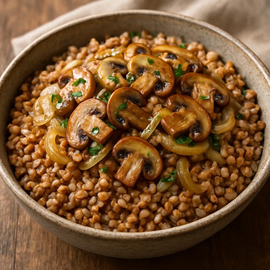 Entree: Ukraine – Eastern Ukraine – Каша з грибами ➤ Kasha z hrybamy (Buckwheat groats cooked with sautéed mushrooms and onions) recipe