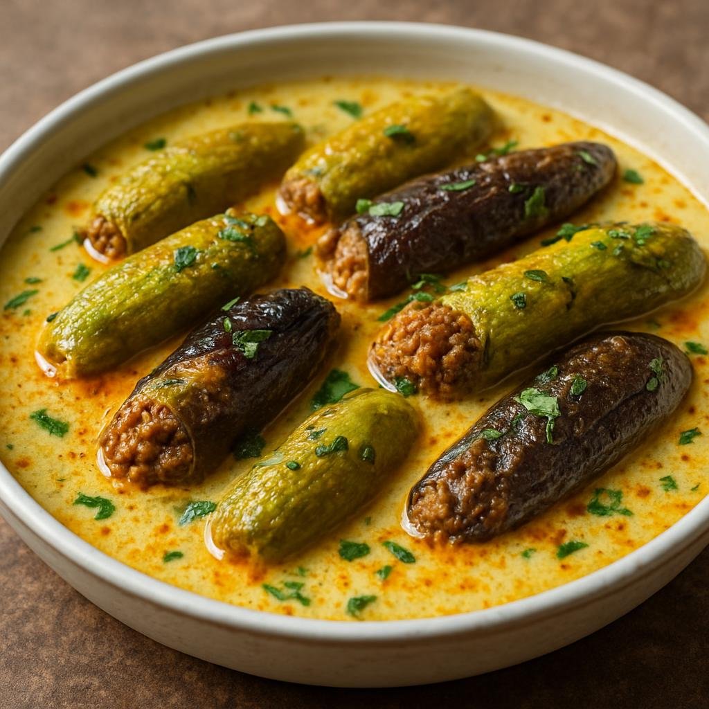 Entree: Syria – Damascus – شيخ المحشي ➤ Shaykh al-Mahshi (Spiced meat-stuffed small vegetables braised in a tangy yogurt-egg sauce) recipe
