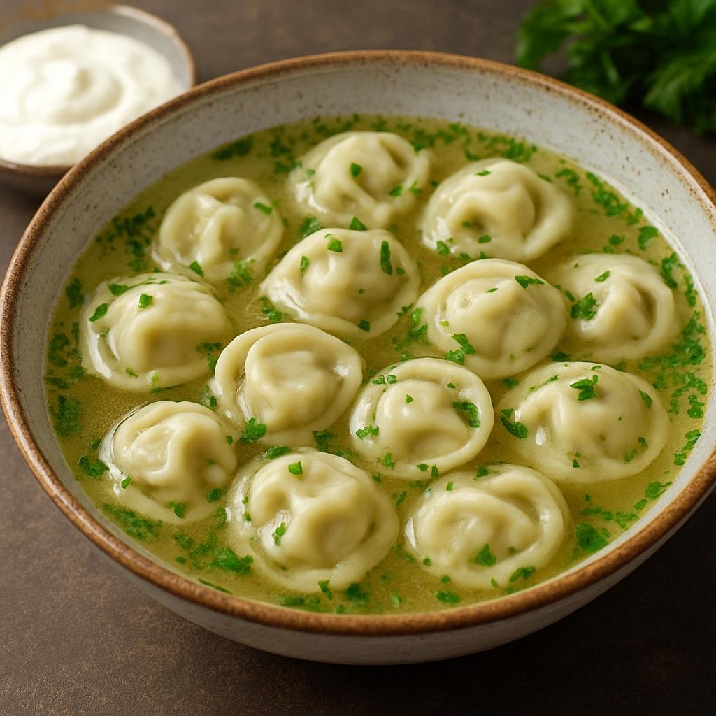 Entree: Uzbekistan – Khiva / Khorezm – Chuchvara (Small boiled Central Asian meat dumplings typically served in a clear broth or with yogurt and herbs) recipe