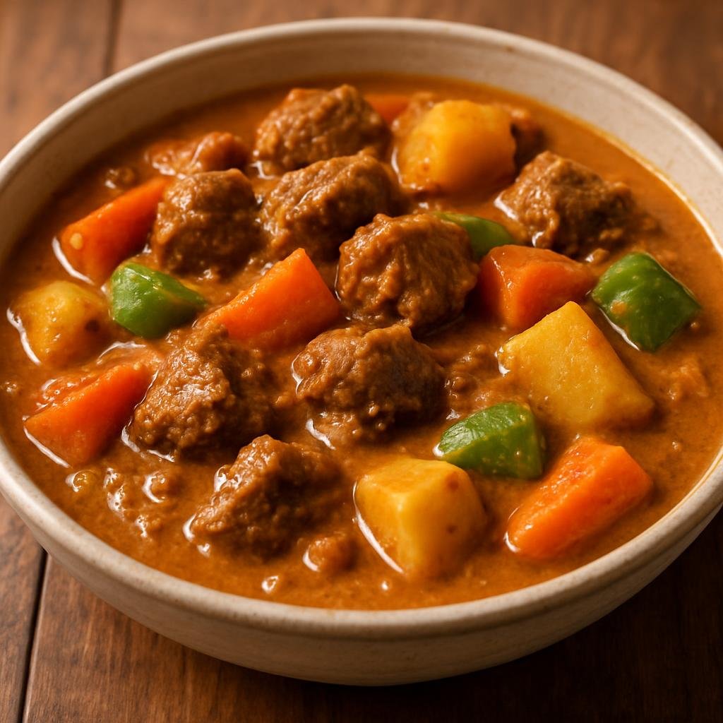 Entree: Central African Republic – Northern Culinary Region – Mafé (Hearty West-Central African peanut stew with meat and vegetables) recipe