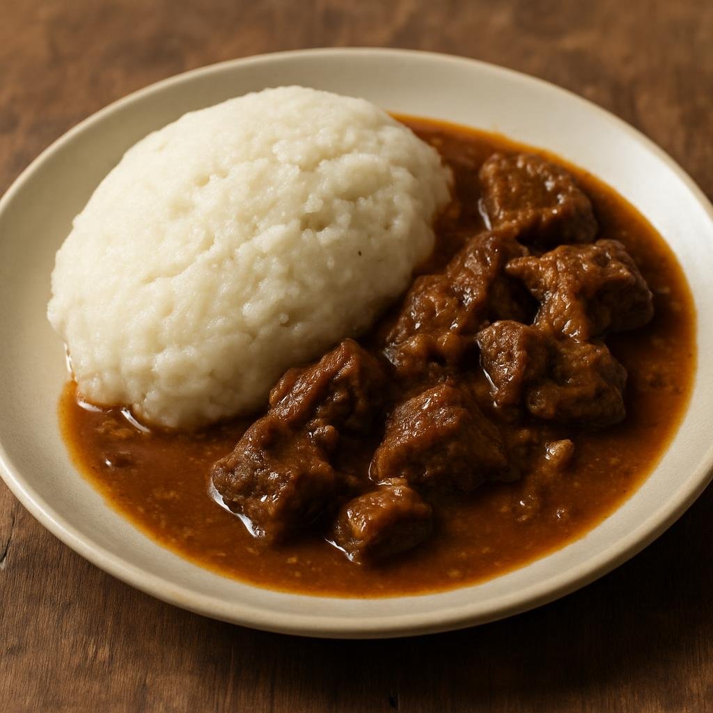 Entree: Eswatini – Northern Culinary Region – Pap and Gravy (Stiff maize porridge served with savory meat gravy) recipe